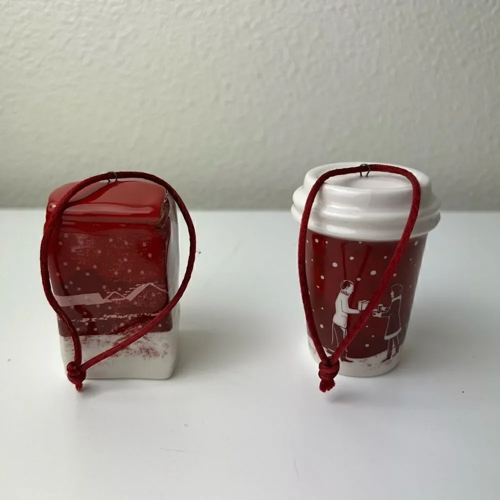 2007 STARBUCKS Christmas Blend Coffee Bag and Cup Set Ceramic Holiday Ornament
